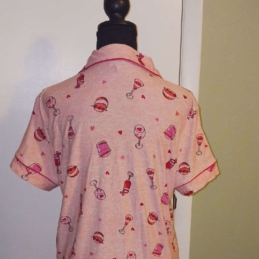 Special 2 For $25 Charming Pink Wine Glass Print Pajama Set - Picture 7 of 7